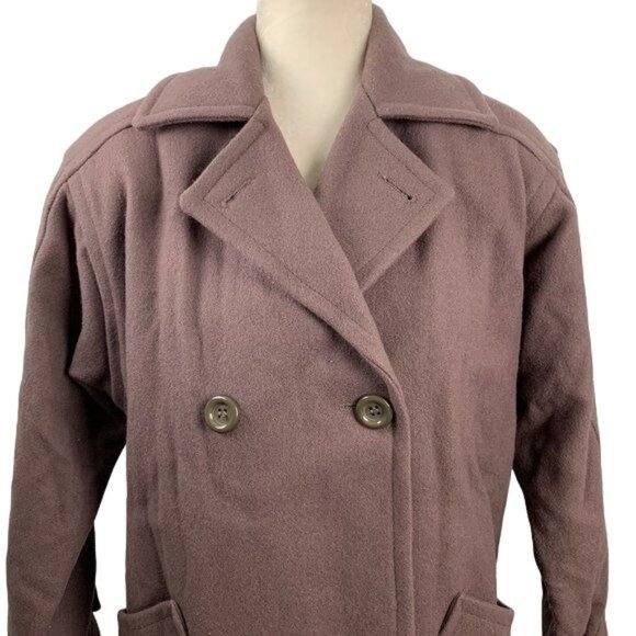Vintage 80s Orvis Wool Pea Coat S Taupe Brown Quilted Lining Buttons Pockets - Picture 2 of 6
